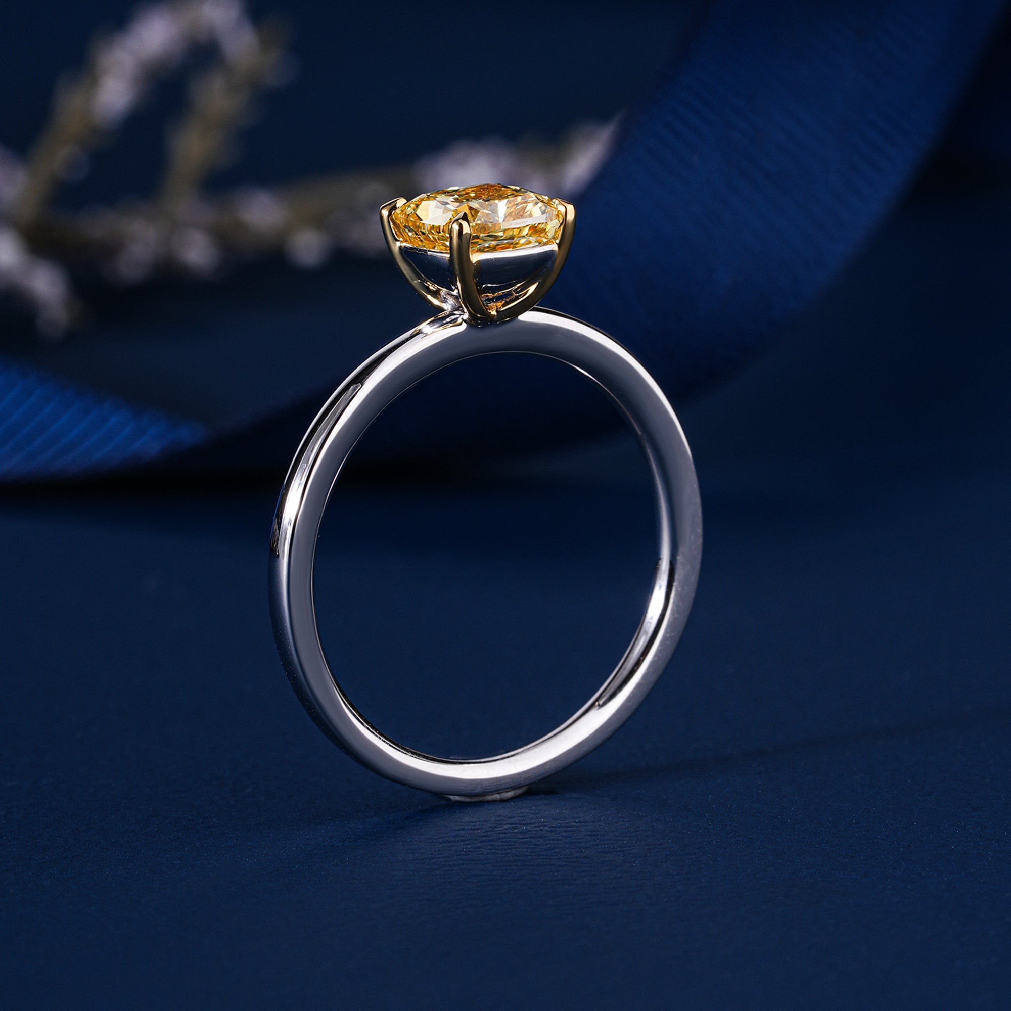 1.1 CT Fancy Yellow Cushion Lab Grown Diamond Solitaire Engagement Ring