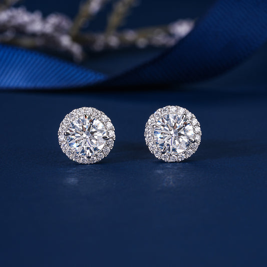 2.0 TCW Round Cut Lab Grown Diamond Stud Earrings