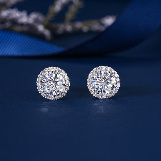 2.0 TCW Round Cut Lab Grown Diamond Stud Earrings