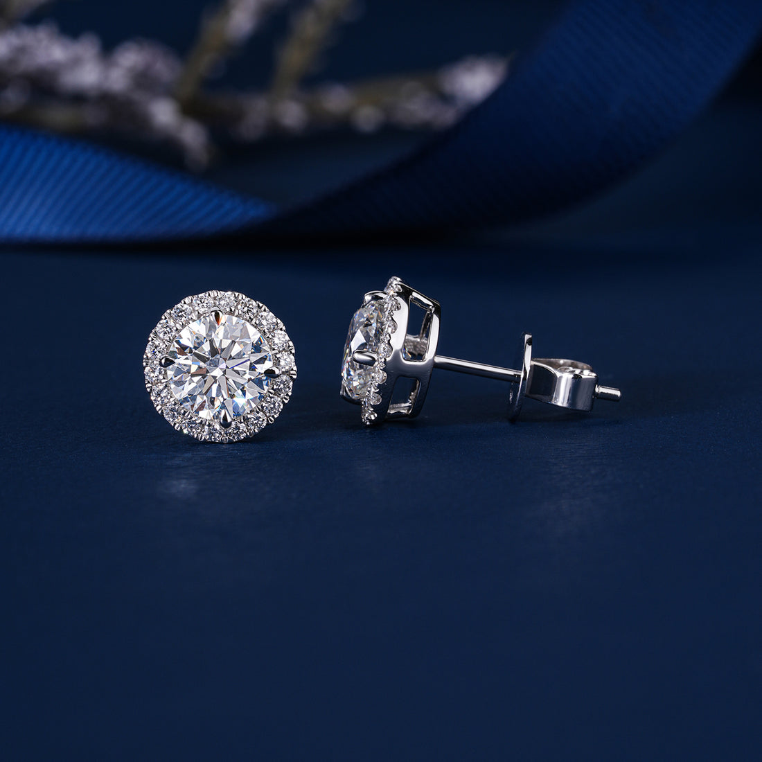 2.0 TCW Round Cut Lab Grown Diamond Stud Earrings