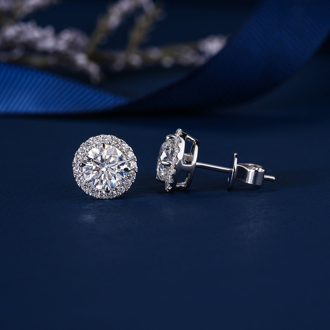 2.0 TCW Round Cut Lab Grown Diamond Stud Earrings