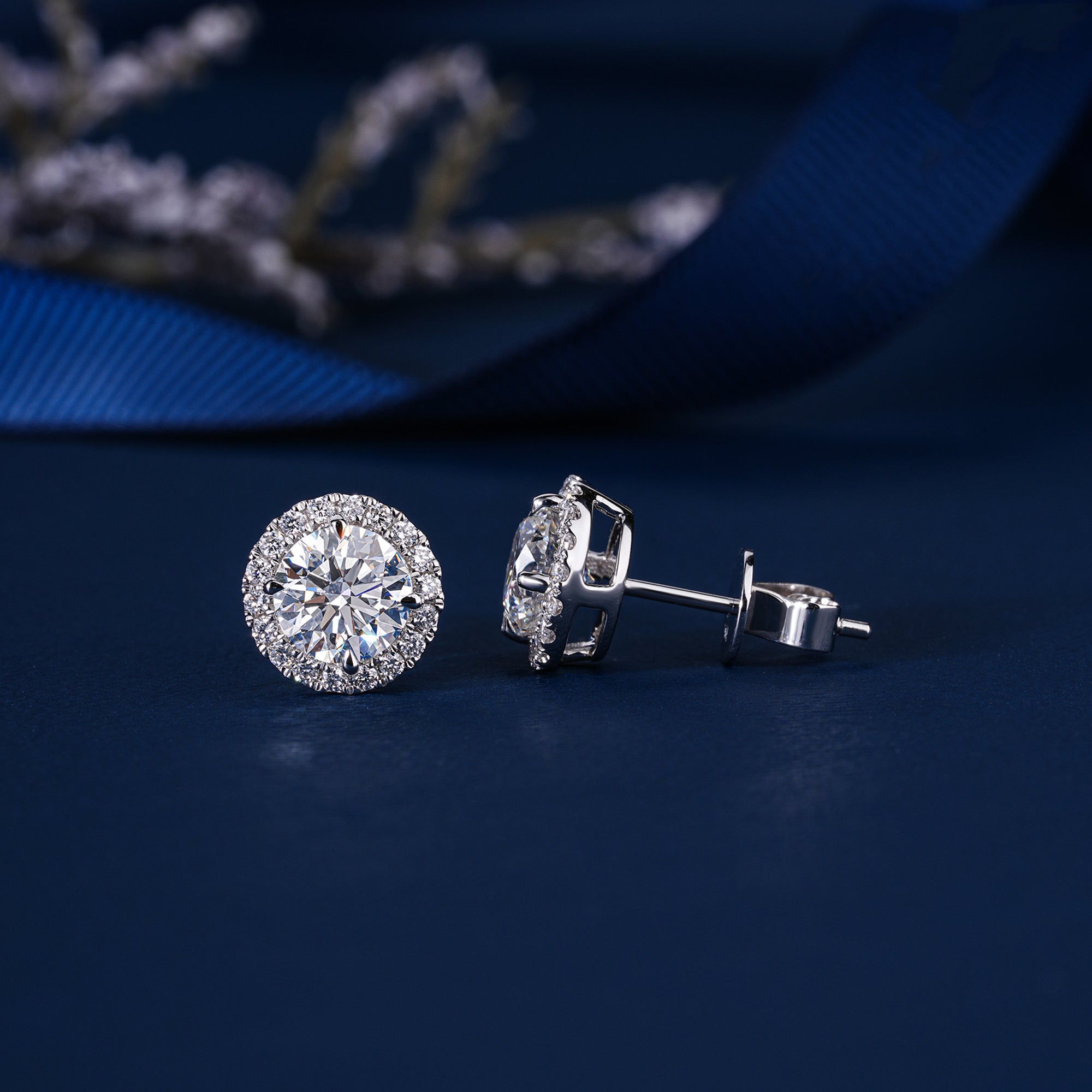 2.0 TCW Round Cut Lab Grown Diamond Stud Earrings