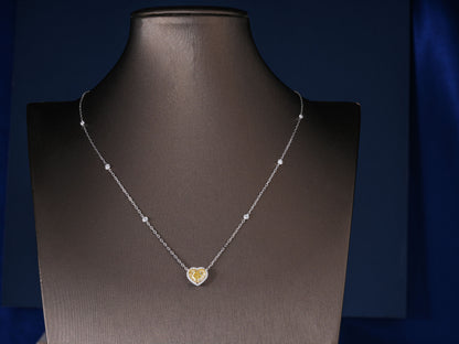 3.40 CT Fancy Yellow Heart Cut Necklace, Halo Heart Pendant