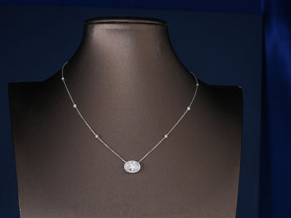 2.00 CT Oval Cut Lab Grown Halo Necklace, Bezel Set Station Chain Pendant