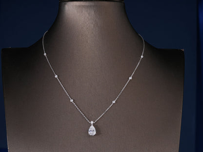 2.05 CT Teardrop Lab Grown Halo Necklace, Brilliant Pear Cut Pendant