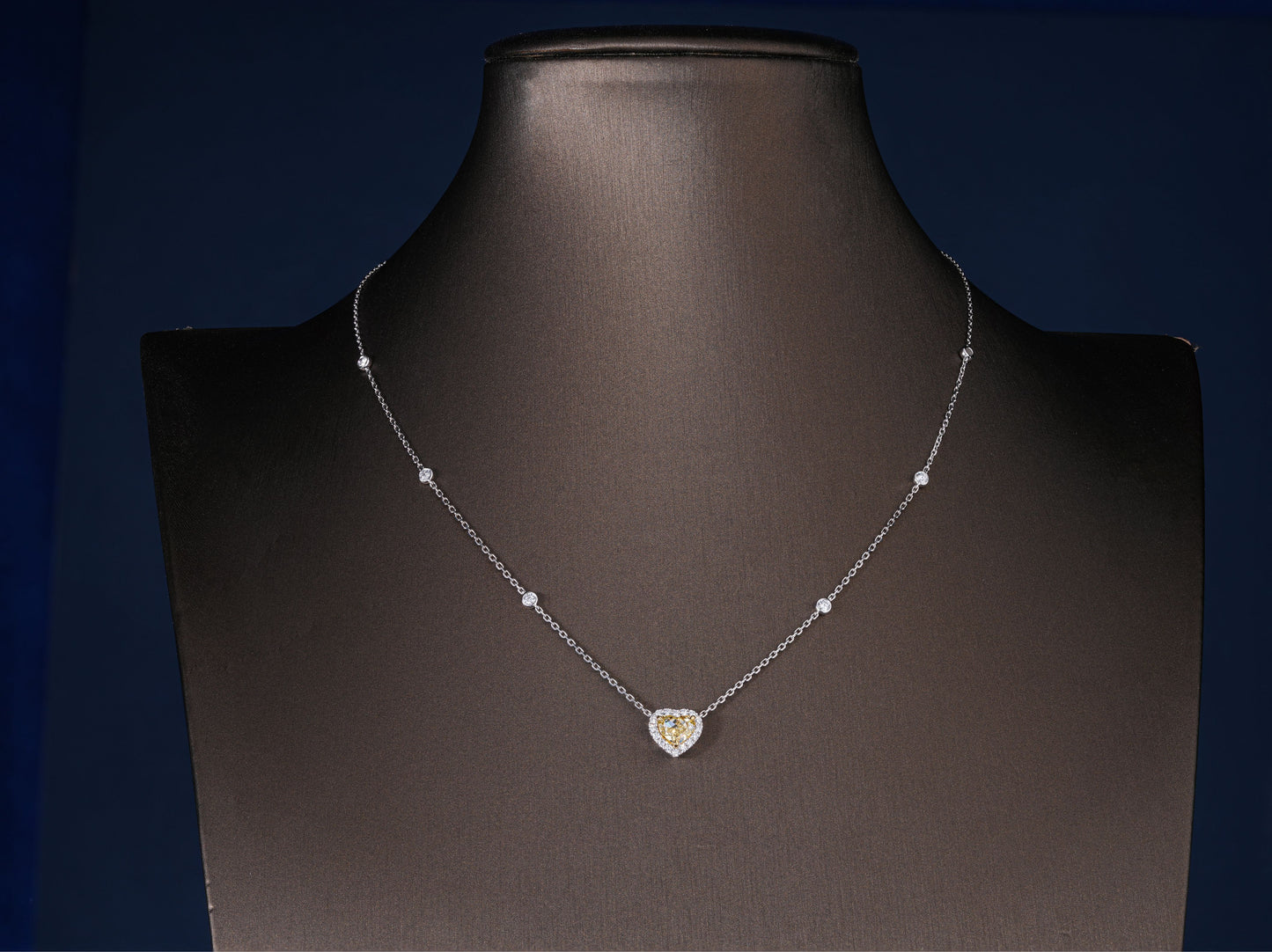1.05 CT Heart Cut Lab Grown Halo Necklace, Fancy Yellow Center Stone Pendant