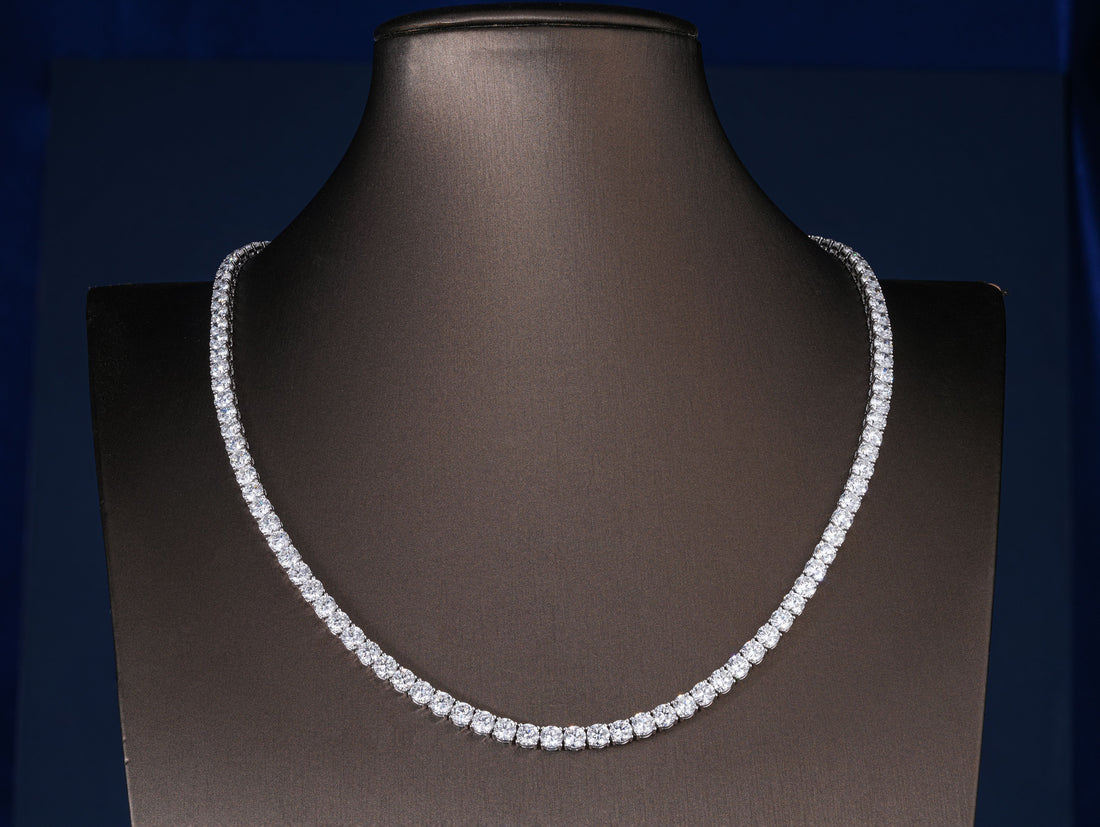 33.0 TCW Round Cut Lab Grown Diamond Tennis Necklace