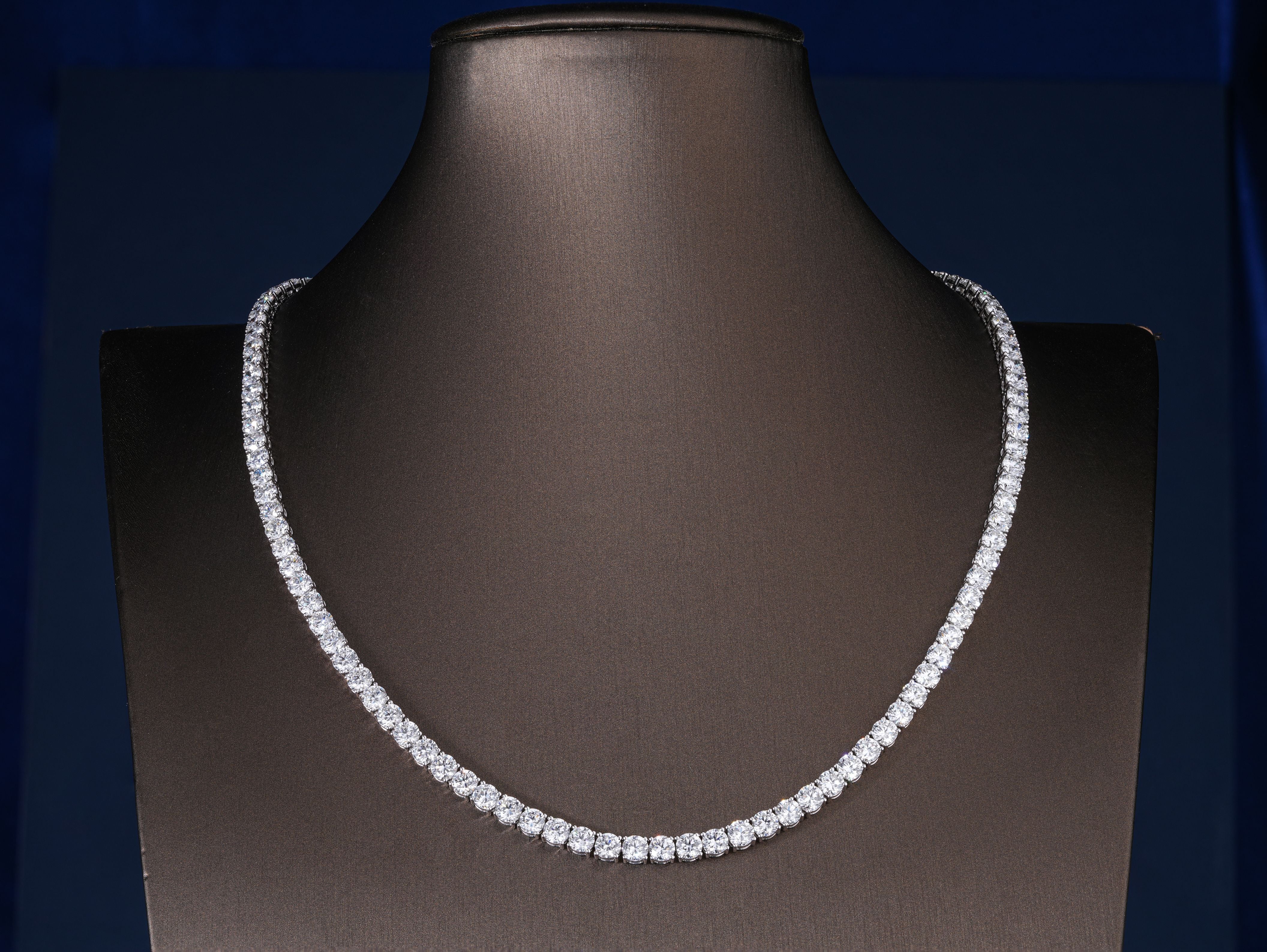 27.295 TCW Round Cut Lab-Grown Diamond Tennis Necklace