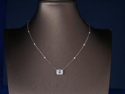 2.10 CT Emerald Lab Grown Diamond Emerald Halo Station Necklace