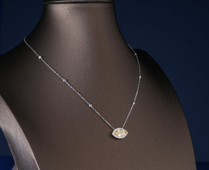 3.00 CT Marquise Cut Lab Grown Halo Necklace, Fancy Yellow East-West Pendant