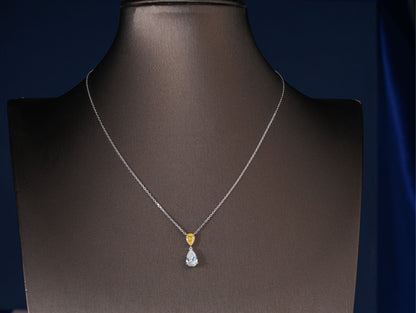 1.1 TCW Pear Cut IGI Certified Two-Tone Canary Yellow & White Teardrop Pendant