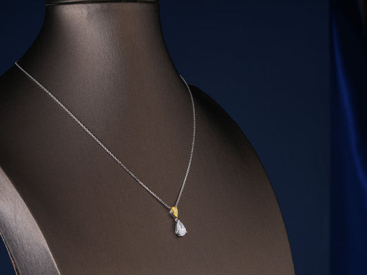 1.10 CT Pear Cut Lab Grown Drop Two-Tone Yellow and White Stone Pendant