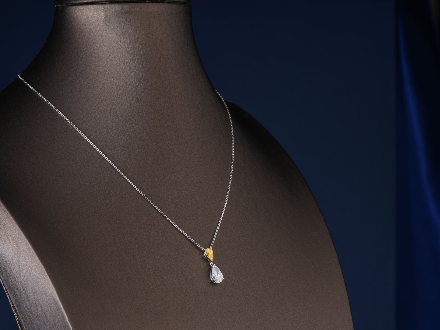 1.1 TCW Pear Cut IGI Certified Two-Tone Canary Yellow & White Teardrop Pendant