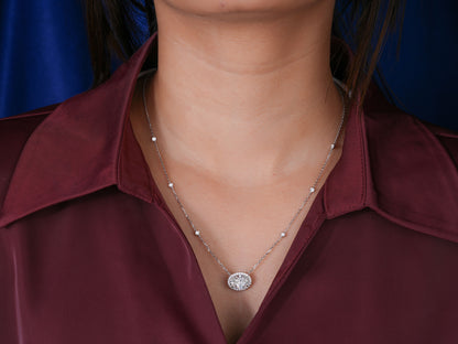 2.00 CT Oval Cut Lab Grown Halo Necklace, Bezel Set Station Chain Pendant