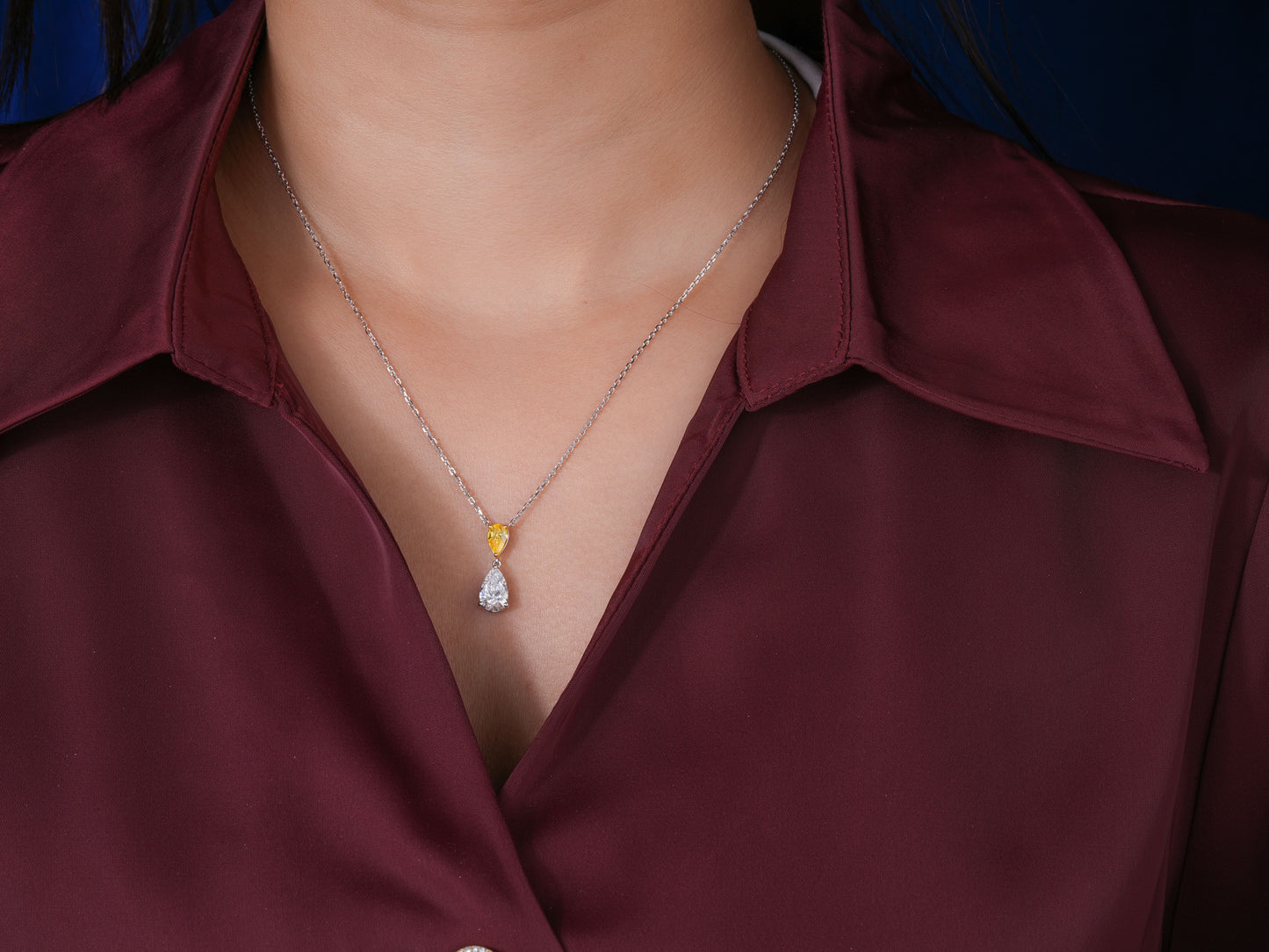 1.10 CT Pear Cut Lab Grown Drop Two-Tone Yellow and White Stone Pendant