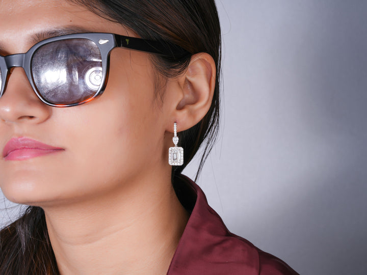 5.70 TCW Emerald Cut Lab Grown Diamond Halo Dangle Earrings