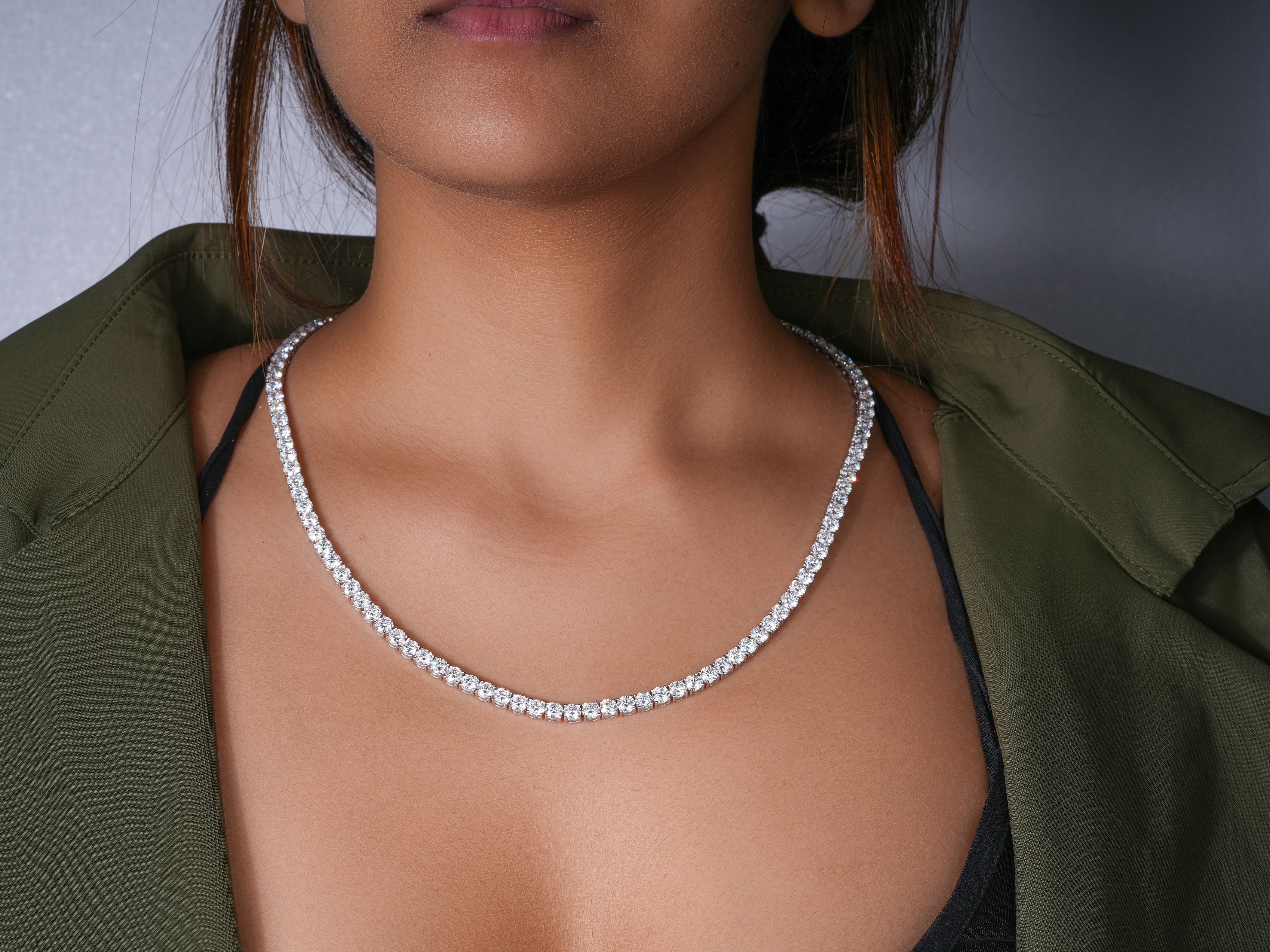 16.385 TCW Round Cut Lab Diamond Tennis Necklace