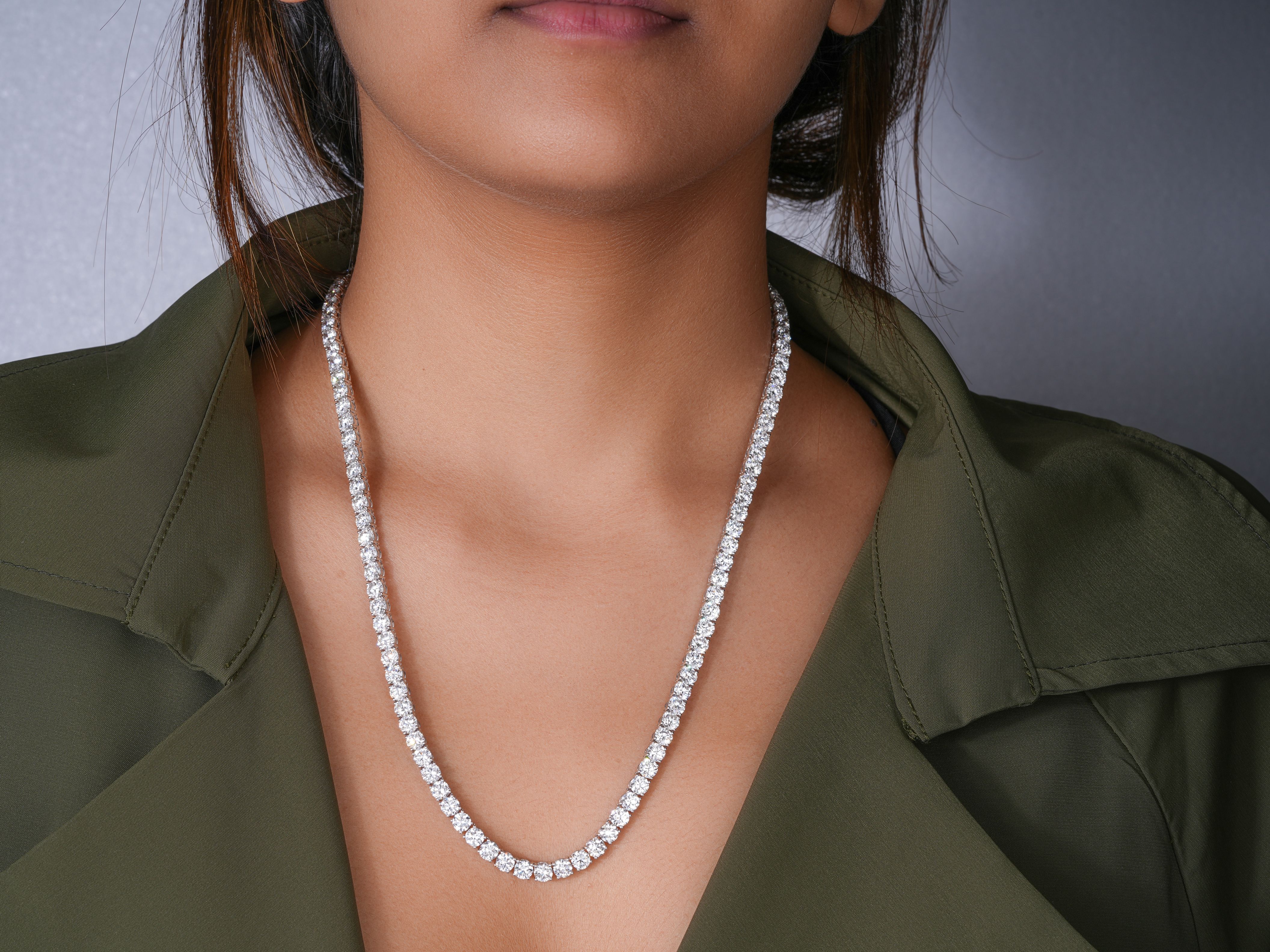 13.35 TCW Round Cut Lab-Grown Diamond Tennis Necklace