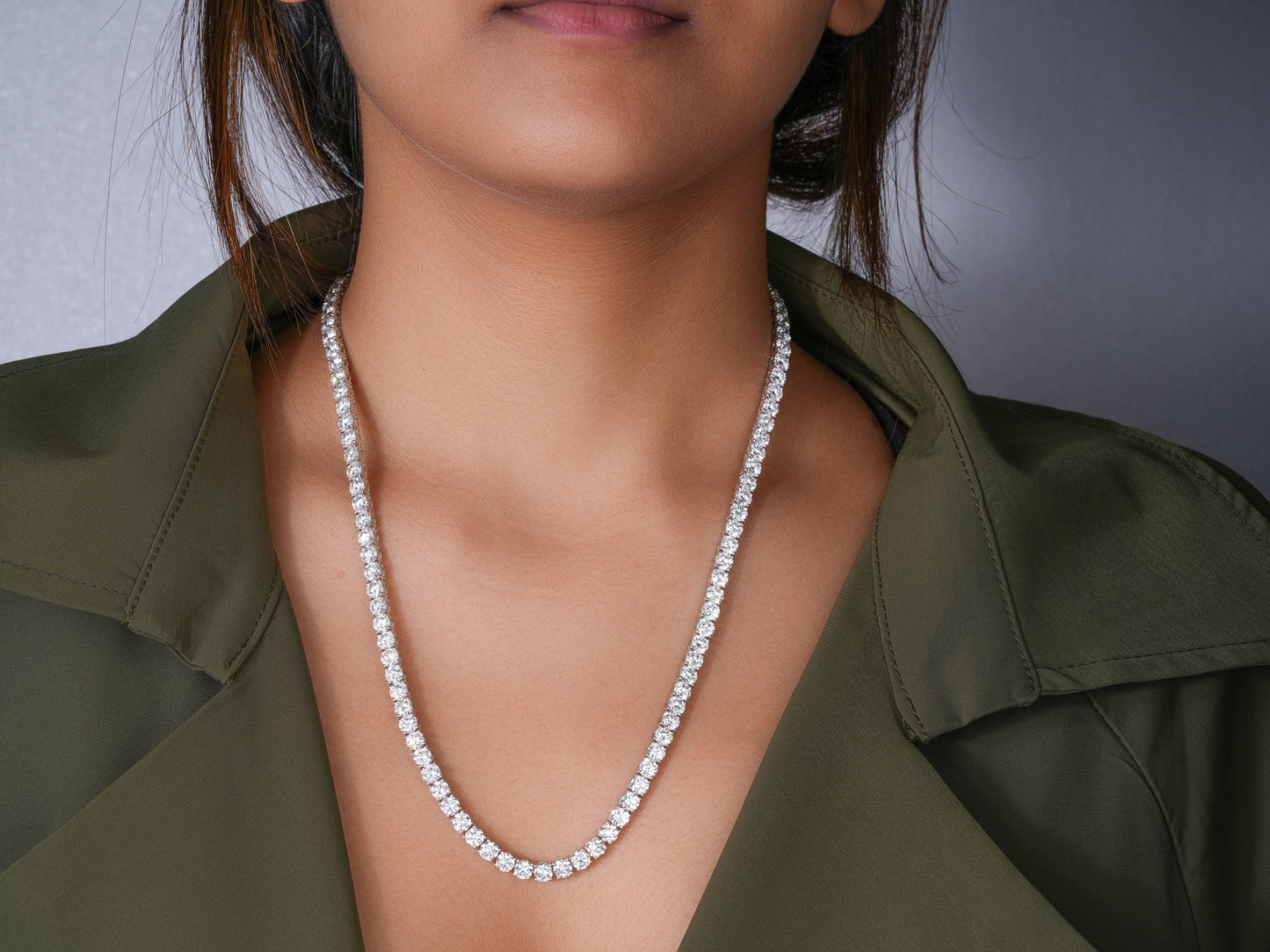 36.055 TCW Round Cut Lab Grown Diamond Tennis Necklace