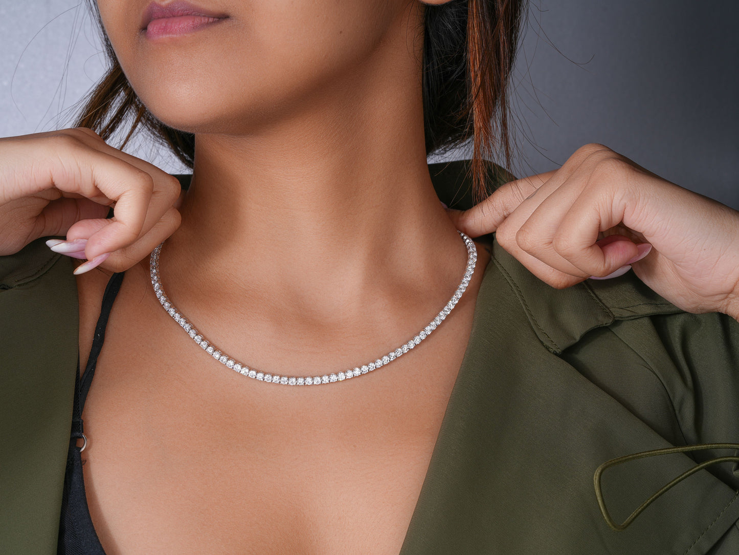16.385 TCW Round Cut Lab Diamond Tennis Necklace