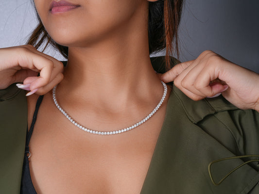 35.35 TCW Round Cut Lab Grown Diamond Tennis Necklace