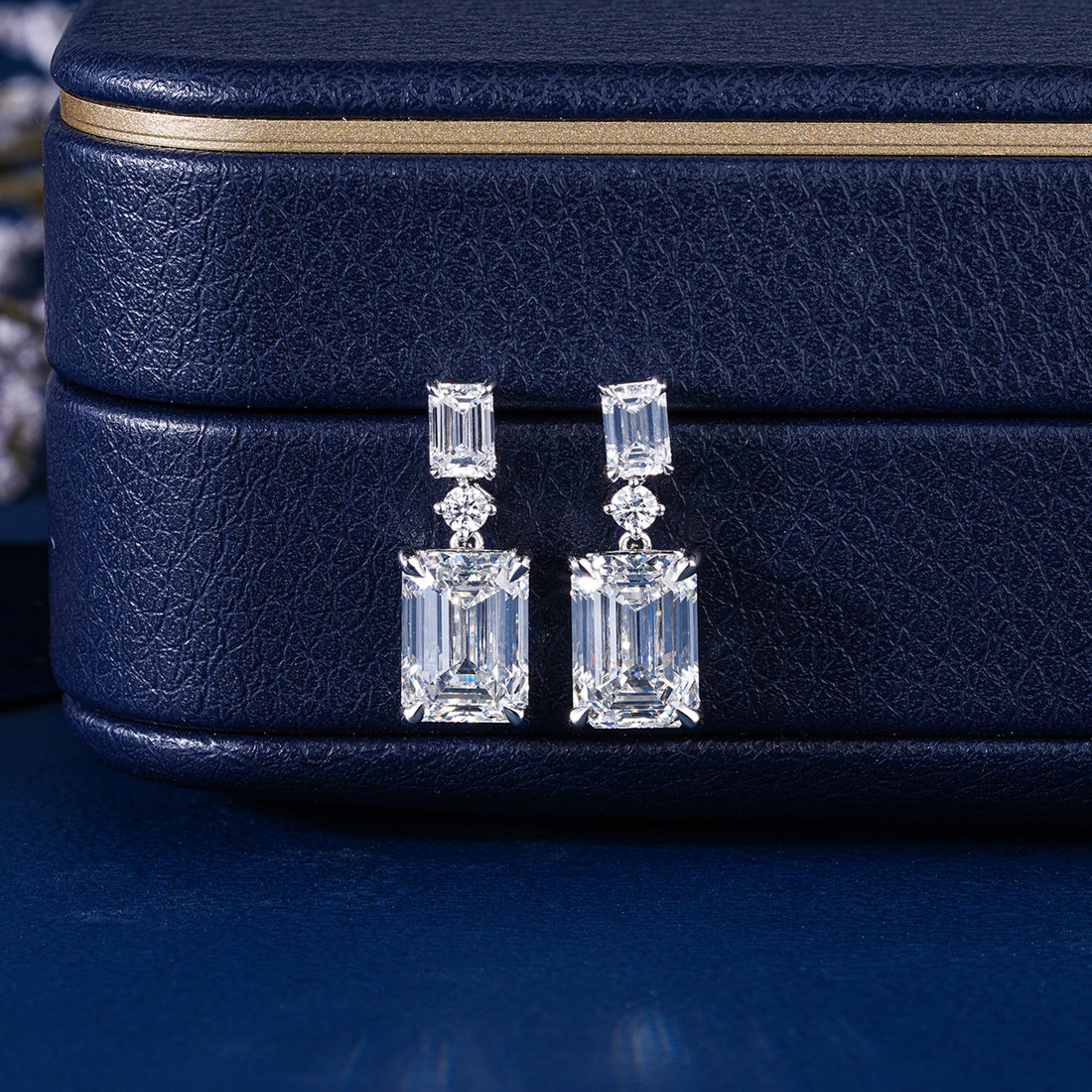 7.50 TCW Emerald and Round Cut Lab Grown Diamond Dangle Earrings