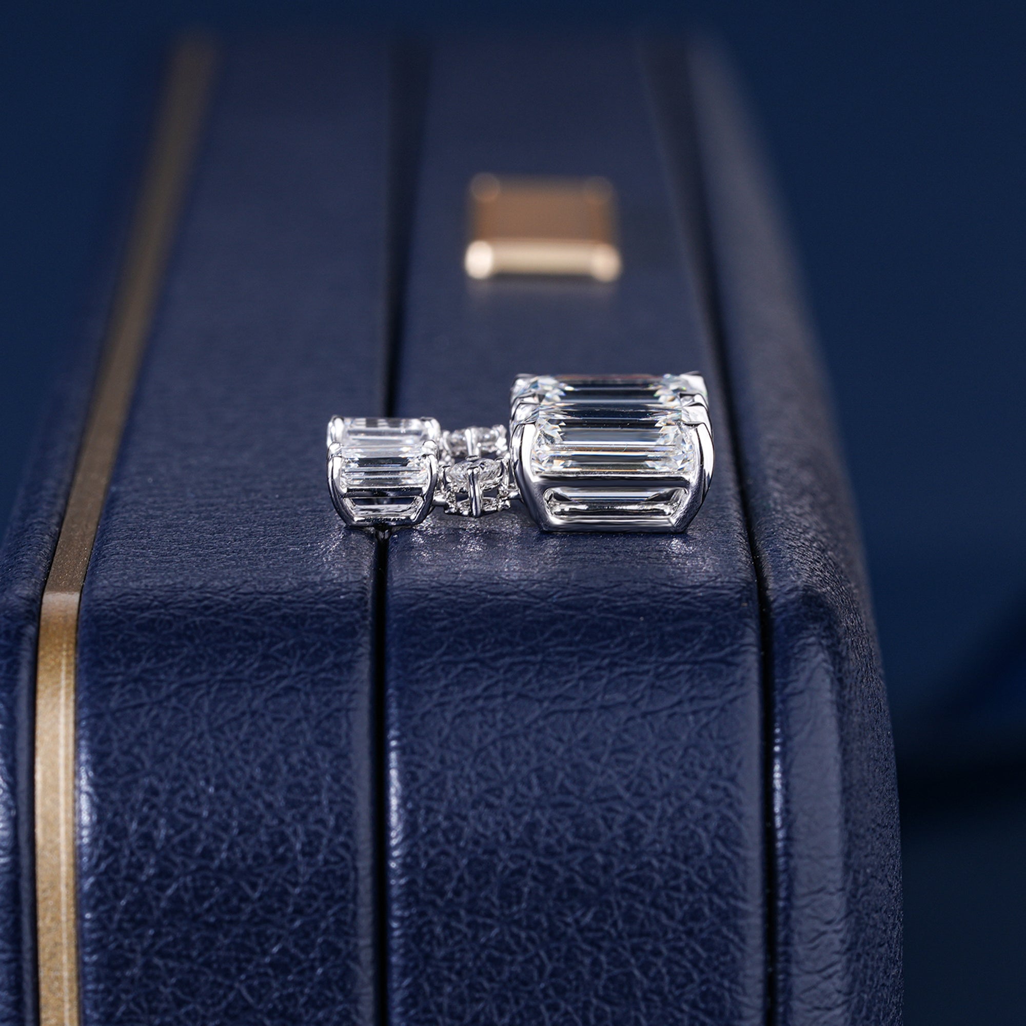 7.50 TCW Emerald and Round Cut Lab Grown Diamond Dangle Earrings