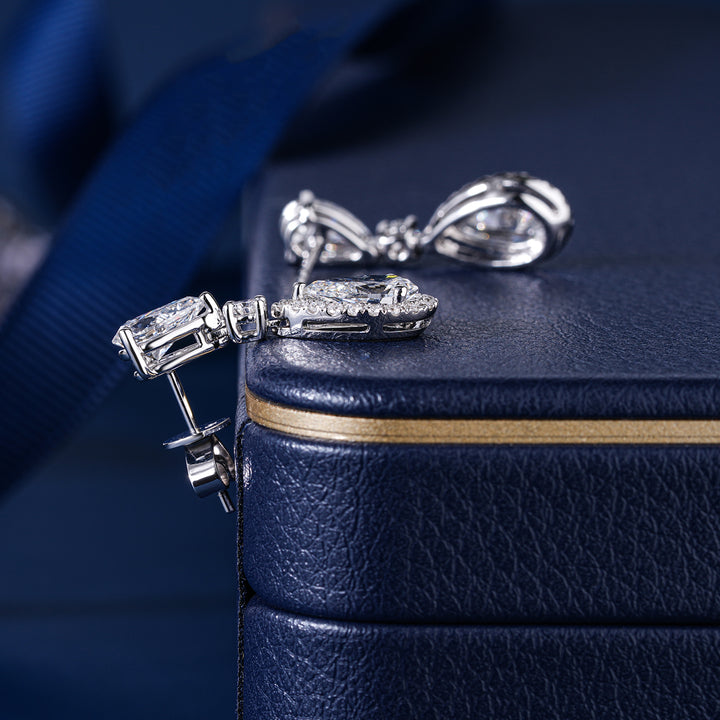 4.0 TCW Pear Cut Lab Grown Diamond Halo Dangle Earrings