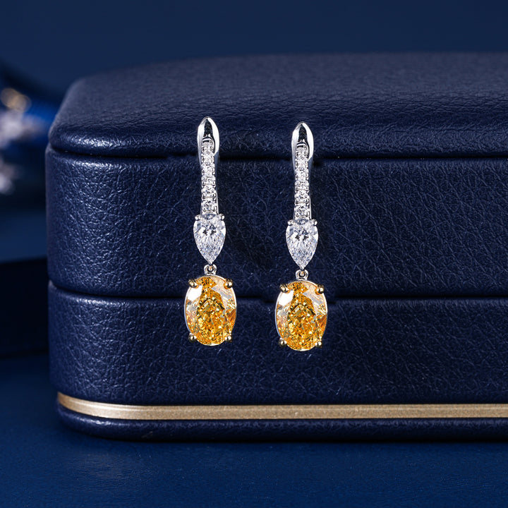 3.90 TCW Lab Grown Diamond Yellow Oval Cut Dangle Earrings