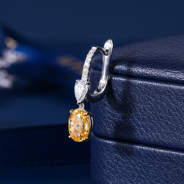 3.90 TCW Lab Grown Diamond Yellow Oval Cut Dangle Earrings