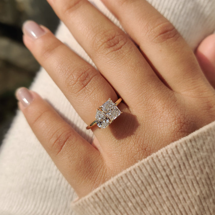 2 Stone Engagement Ring With Pear And Radiant Diamond