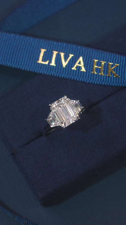 3.00 CT Emerald Cut Three Stone Art Deco Style Engagement Ring