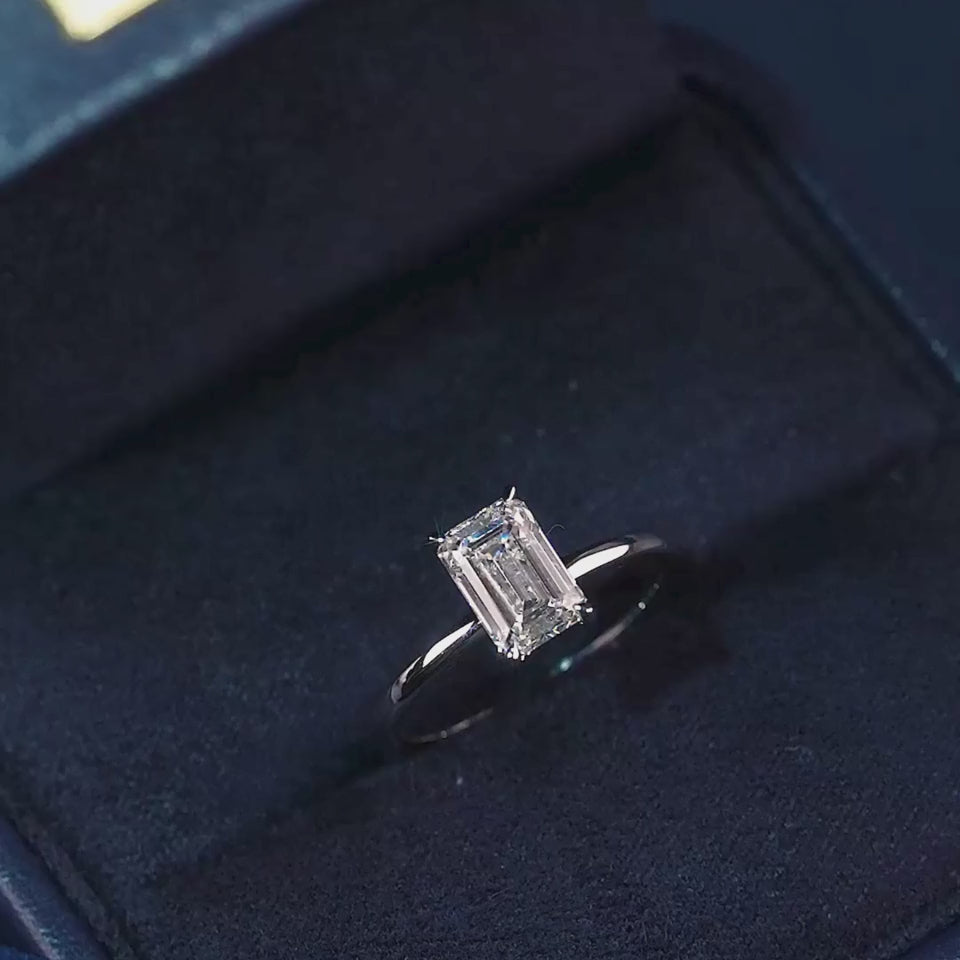 1.50 CT Emerald Cut Lab Grown Diamond Hidden Halo Unique Engagement Ring