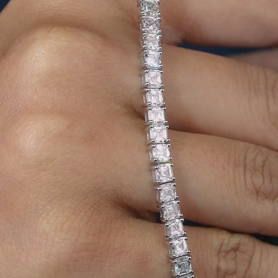 Vintage 12.50 Carat Lab Grown Tennis Bracelet Asscher Step Cut Statement Jewelry