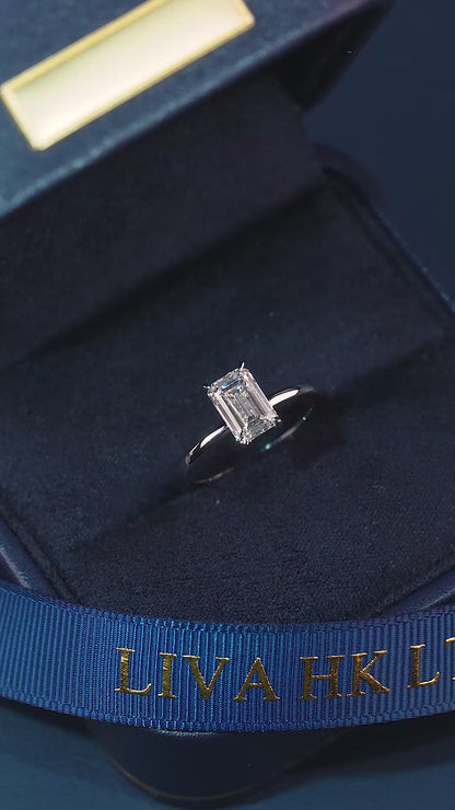 1.50 CT Emerald Cut Lab Grown Diamond Hidden Halo Unique Engagement Ring