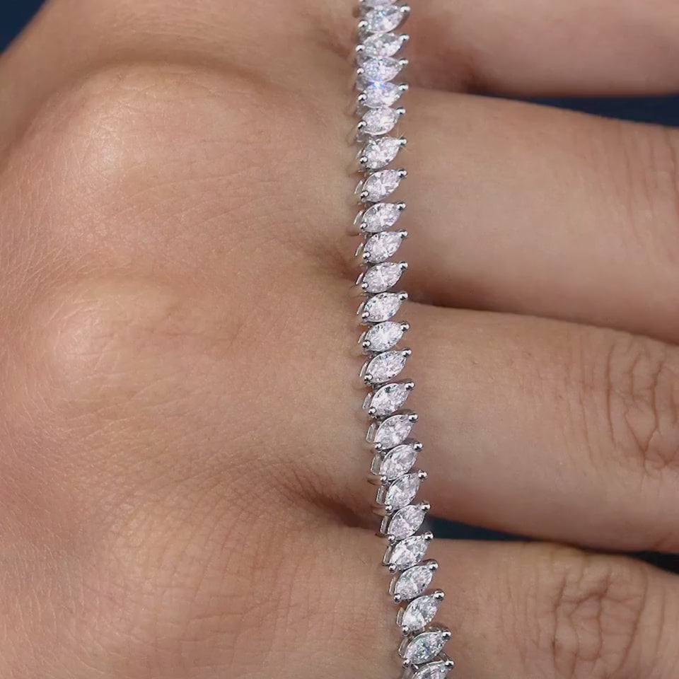 Unique 4.80 Carat Lab Grown Tennis Bracelet Slanted Leaf Pattern Fancy Jewelry
