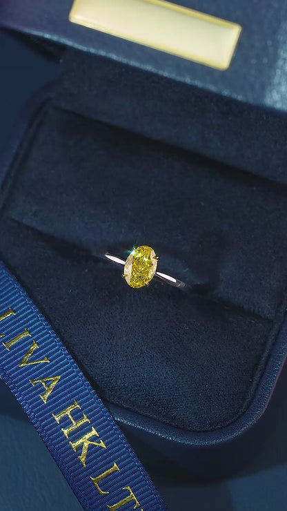 1.00 CT Fancy Yellow Oval Lab Grown Diamond Solitaire Engagement Ring